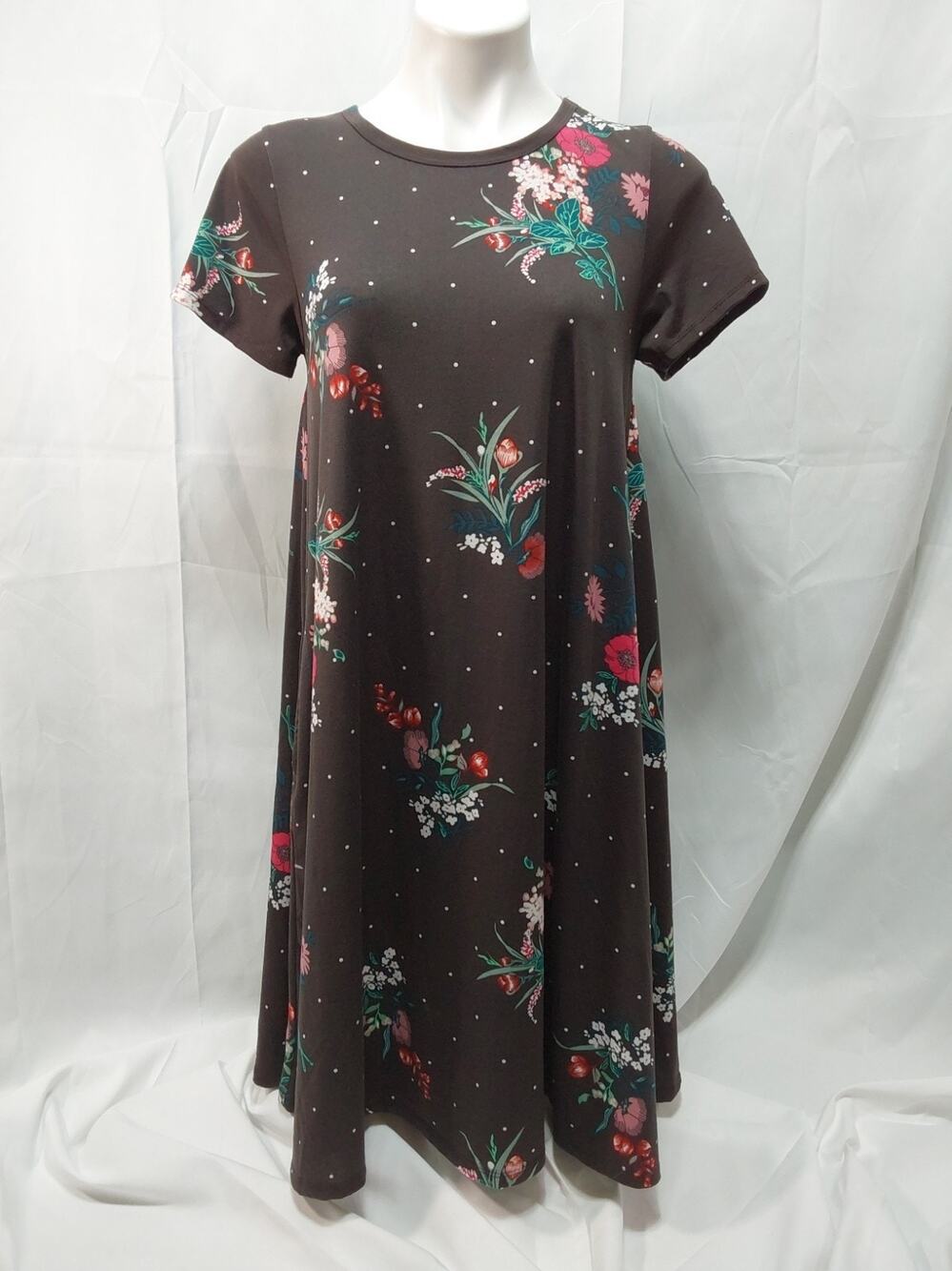 LuLaRoe Jessie S Black Floral A-Line Dress With Pockets #D120